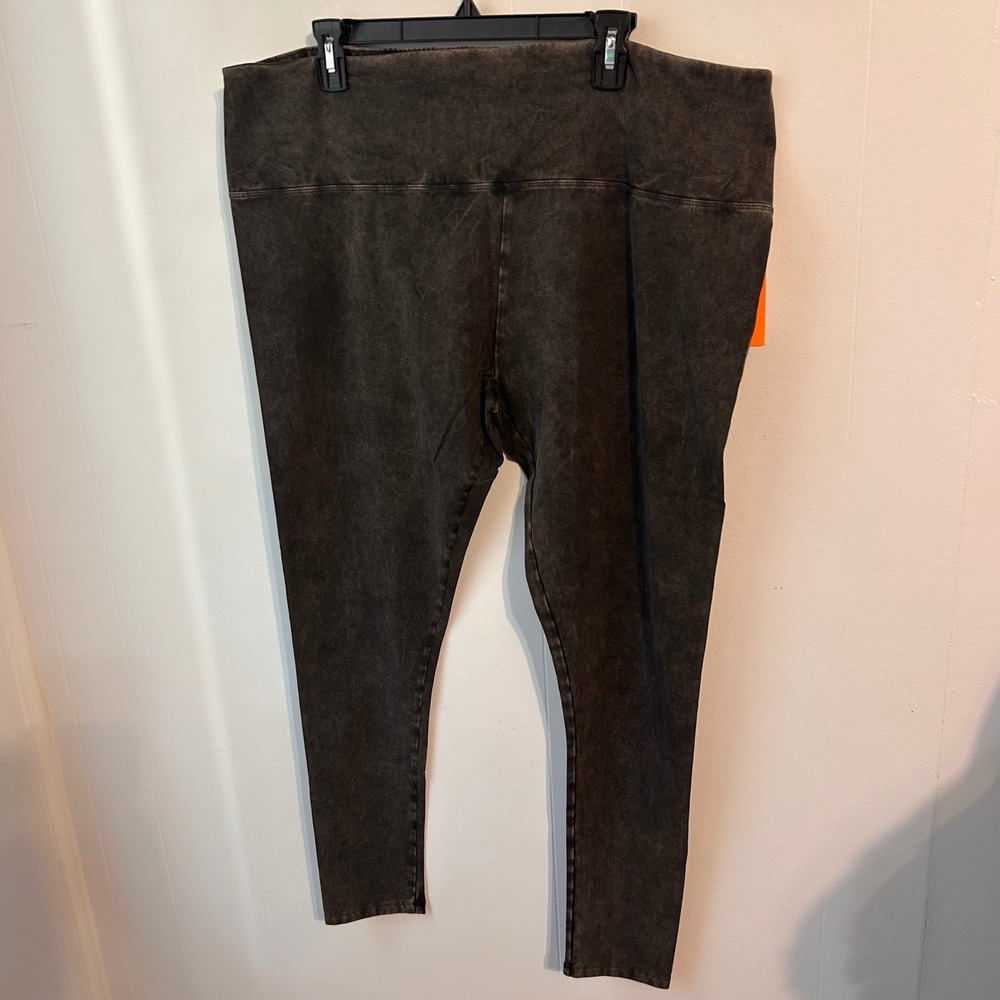 Colsie Womens 2X High Waisted Leggings Ebony Acid Wash Cotton Stretch Black